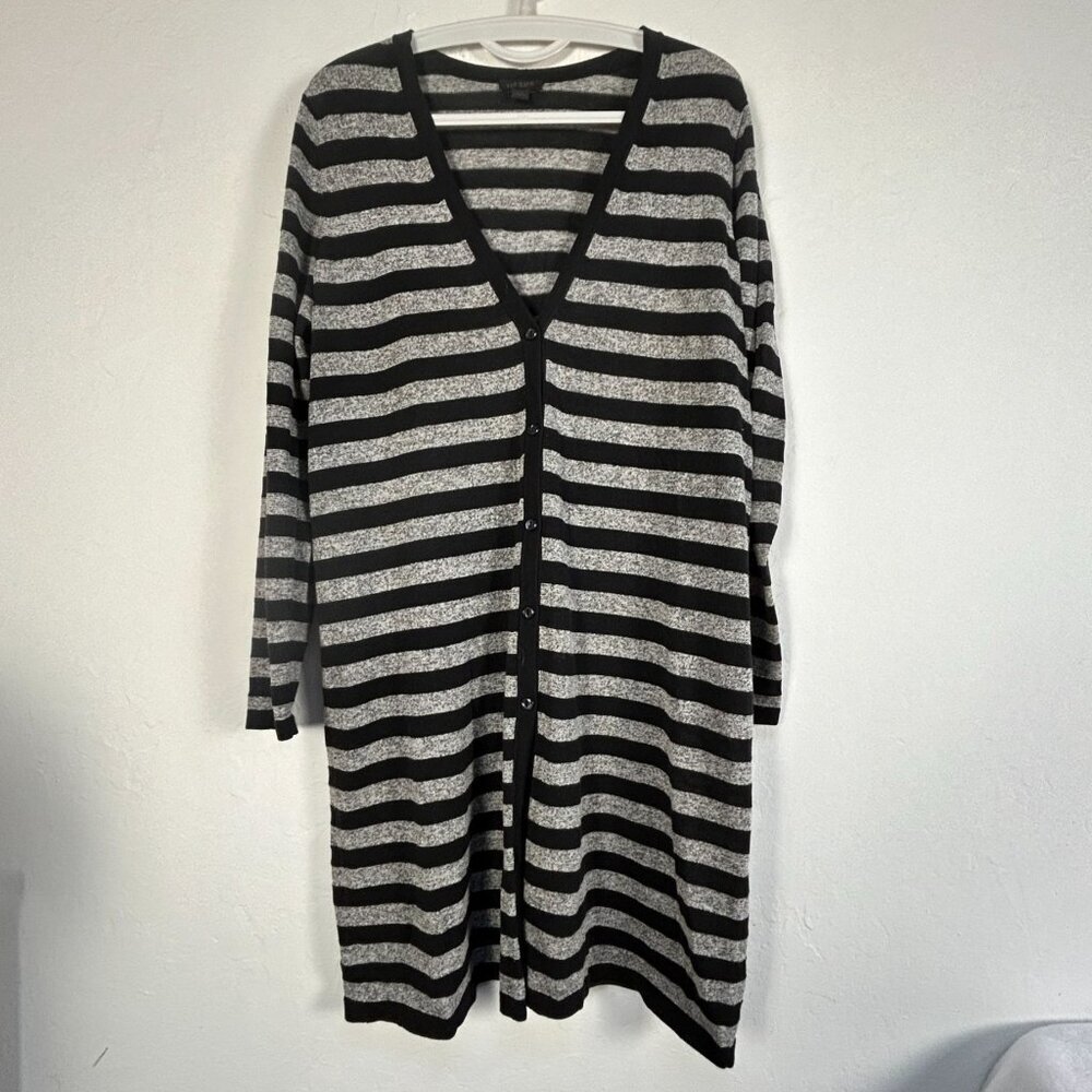 J. Jill WearEver Collection Women Striped Long Cardigan Sweater Small Black Gray